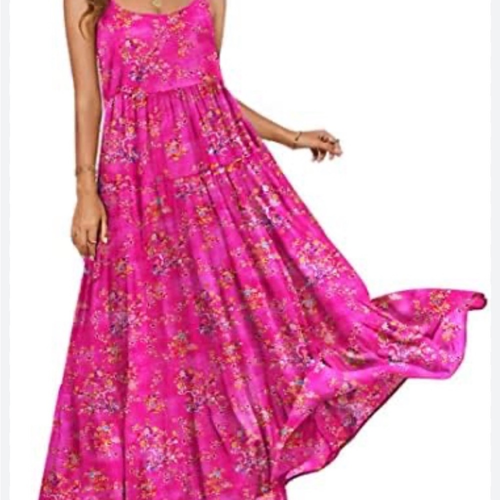 NWT Bright Pink Floral Smoked Maxi Dress